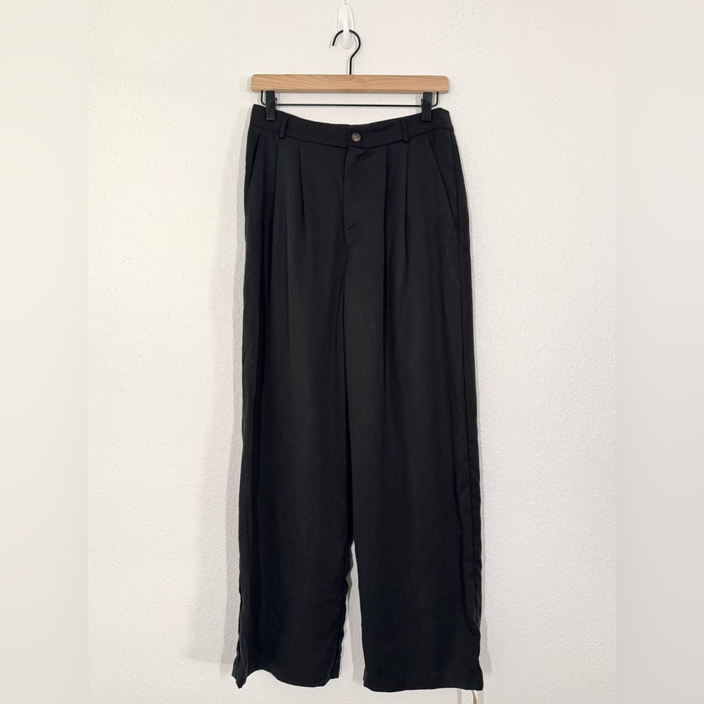 Reformation Mason Cropped Pleated Wide Leg High Rise Trouser Pant Black 6 NEW - Picture 3 of 8